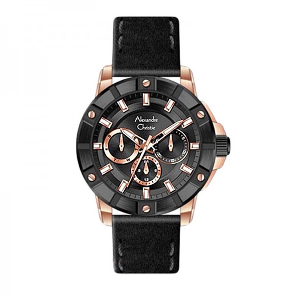 Alexandre Christie AC 6609 Rosegold Black Leather Lady BFLBRBA Alexandre Christie AC 6609 Rosegold Black Leather Lady BFLBRBA